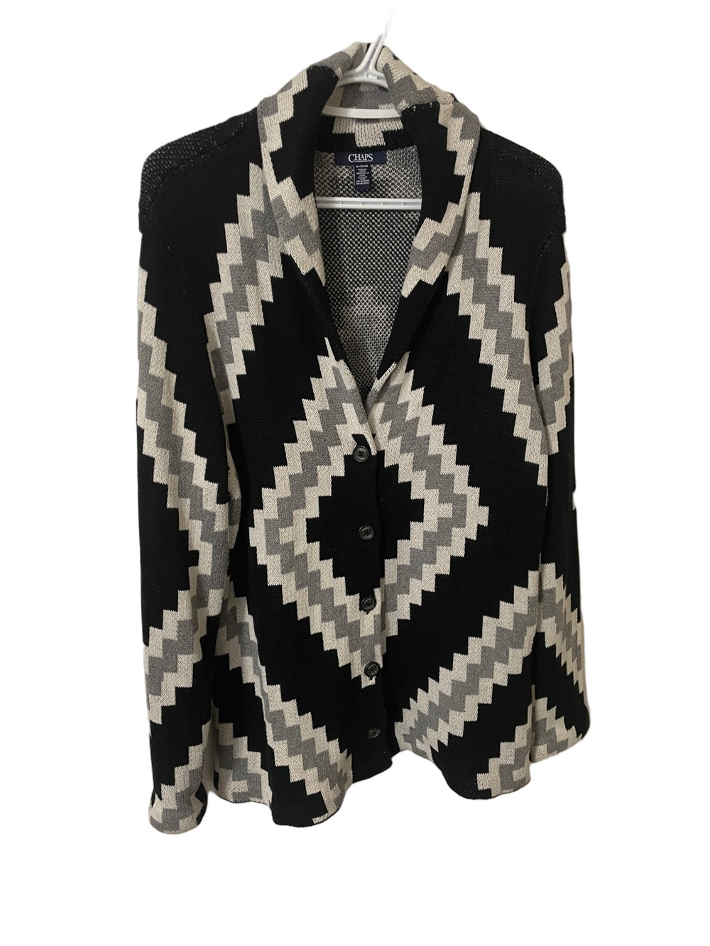 Chaps Black/Grey/Cream Southwestern Pattern Cardigan Size XL
